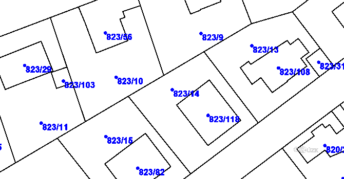 Parcela st. 823/14 v KÚ Radotín, Katastrální mapa