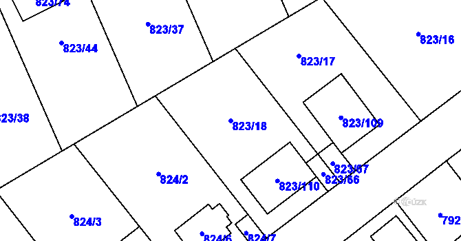 Parcela st. 823/18 v KÚ Radotín, Katastrální mapa