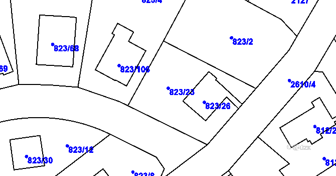 Parcela st. 823/23 v KÚ Radotín, Katastrální mapa