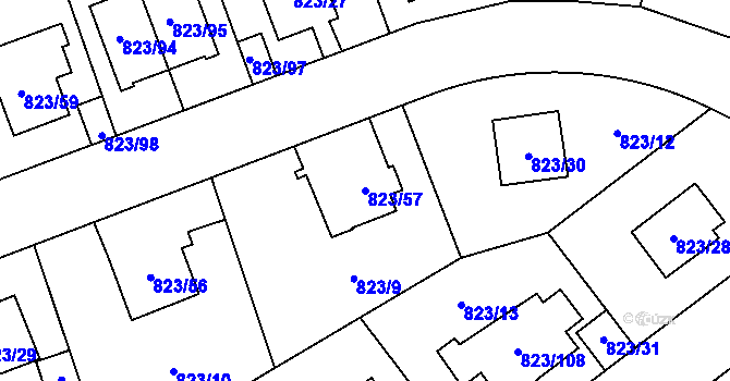 Parcela st. 823/57 v KÚ Radotín, Katastrální mapa