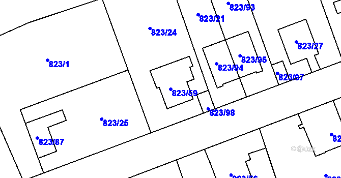 Parcela st. 823/59 v KÚ Radotín, Katastrální mapa
