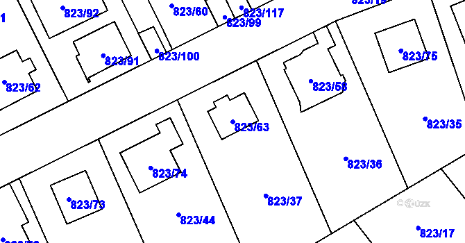 Parcela st. 823/63 v KÚ Radotín, Katastrální mapa