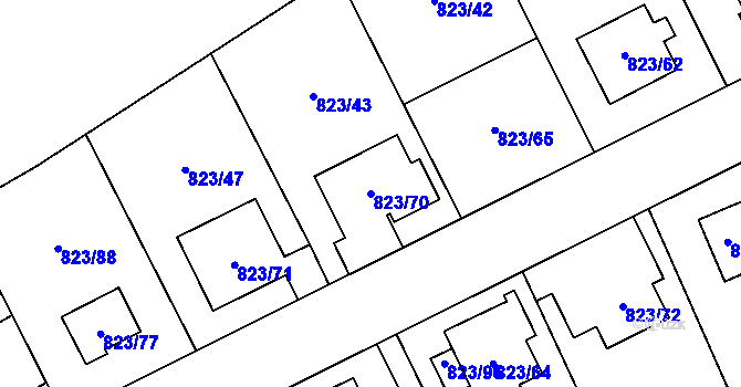 Parcela st. 823/70 v KÚ Radotín, Katastrální mapa