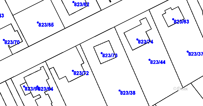 Parcela st. 823/73 v KÚ Radotín, Katastrální mapa