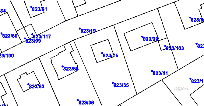 Parcela st. 823/75 v KÚ Radotín, Katastrální mapa