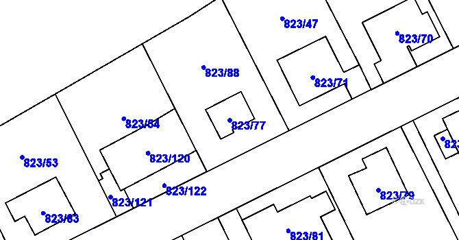 Parcela st. 823/77 v KÚ Radotín, Katastrální mapa
