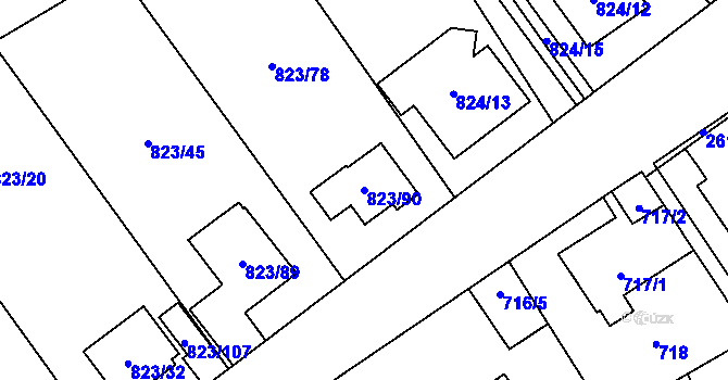 Parcela st. 823/90 v KÚ Radotín, Katastrální mapa