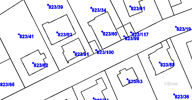 Parcela st. 823/100 v KÚ Radotín, Katastrální mapa