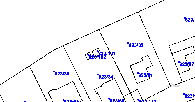 Parcela st. 823/101 v KÚ Radotín, Katastrální mapa