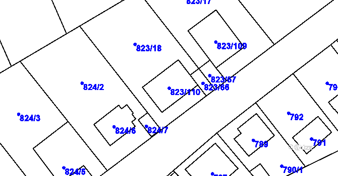 Parcela st. 823/110 v KÚ Radotín, Katastrální mapa