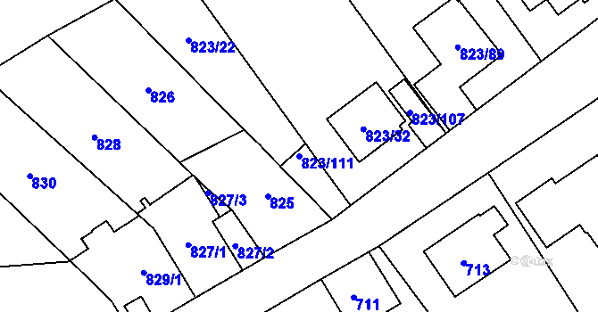 Parcela st. 823/111 v KÚ Radotín, Katastrální mapa