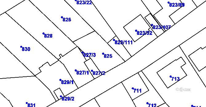Parcela st. 825 v KÚ Radotín, Katastrální mapa