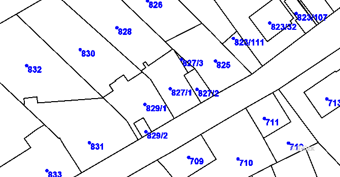 Parcela st. 827/1 v KÚ Radotín, Katastrální mapa