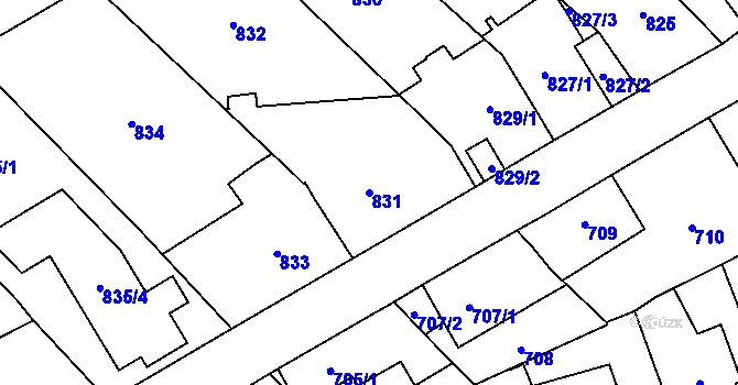 Parcela st. 831 v KÚ Radotín, Katastrální mapa
