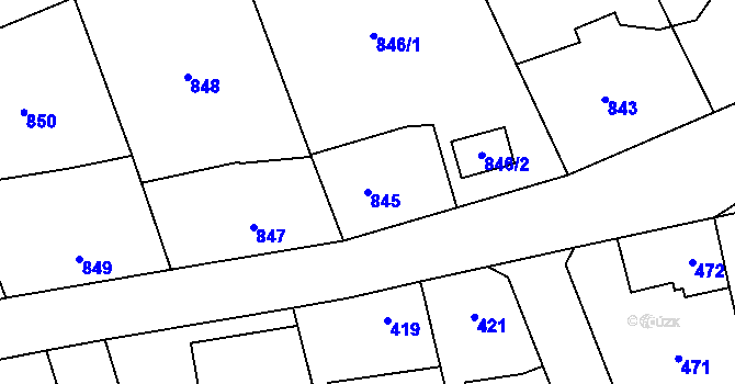 Parcela st. 845 v KÚ Radotín, Katastrální mapa