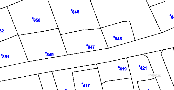 Parcela st. 847 v KÚ Radotín, Katastrální mapa
