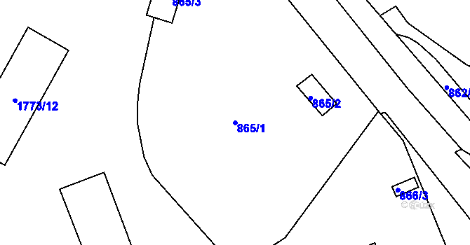 Parcela st. 865/1 v KÚ Radotín, Katastrální mapa