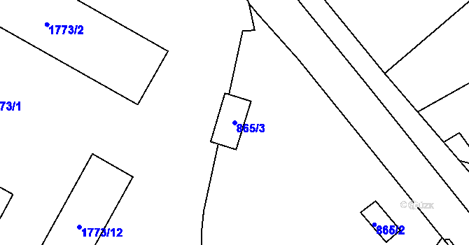 Parcela st. 865/3 v KÚ Radotín, Katastrální mapa
