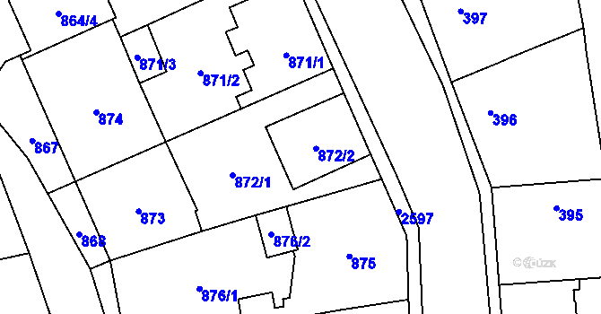 Parcela st. 872 v KÚ Radotín, Katastrální mapa