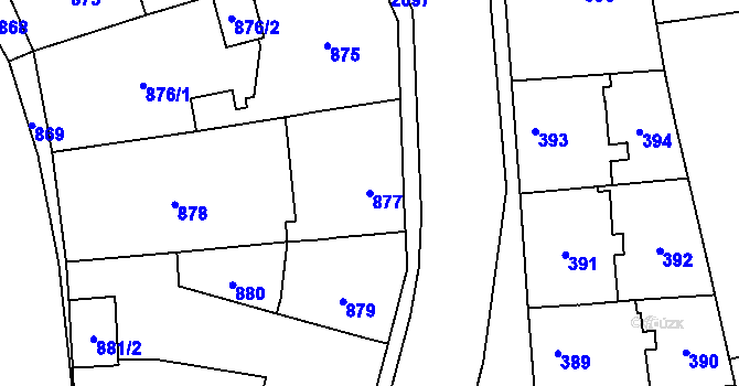 Parcela st. 877 v KÚ Radotín, Katastrální mapa