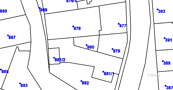 Parcela st. 880 v KÚ Radotín, Katastrální mapa