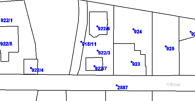 Parcela st. 922/3 v KÚ Radotín, Katastrální mapa