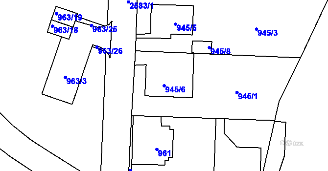 Parcela st. 945/6 v KÚ Radotín, Katastrální mapa