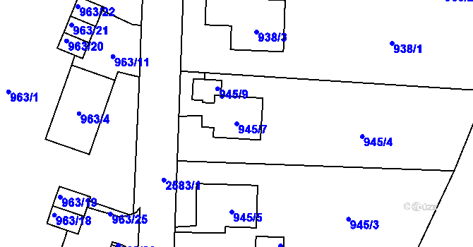 Parcela st. 945/7 v KÚ Radotín, Katastrální mapa