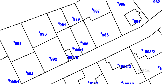 Parcela st. 988 v KÚ Radotín, Katastrální mapa