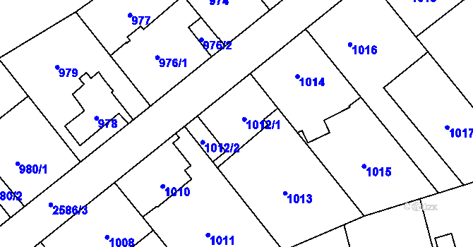 Parcela st. 1012 v KÚ Radotín, Katastrální mapa