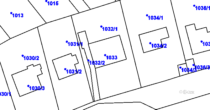 Parcela st. 1033 v KÚ Radotín, Katastrální mapa
