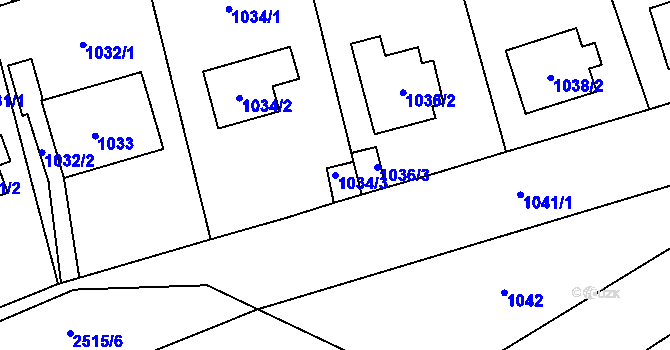 Parcela st. 1034/3 v KÚ Radotín, Katastrální mapa