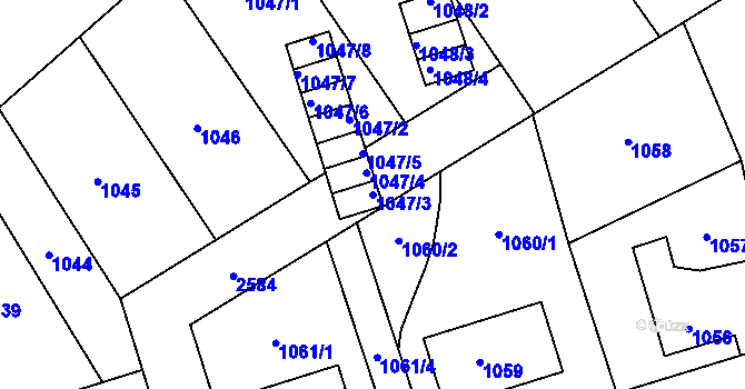 Parcela st. 1047/3 v KÚ Radotín, Katastrální mapa