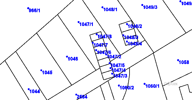 Parcela st. 1047/6 v KÚ Radotín, Katastrální mapa