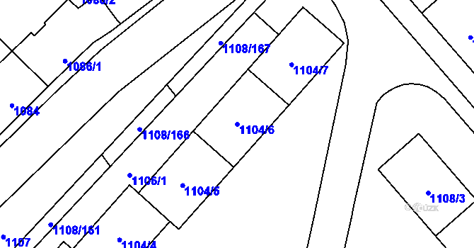 Parcela st. 1104/6 v KÚ Radotín, Katastrální mapa