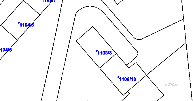 Parcela st. 1108/3 v KÚ Radotín, Katastrální mapa