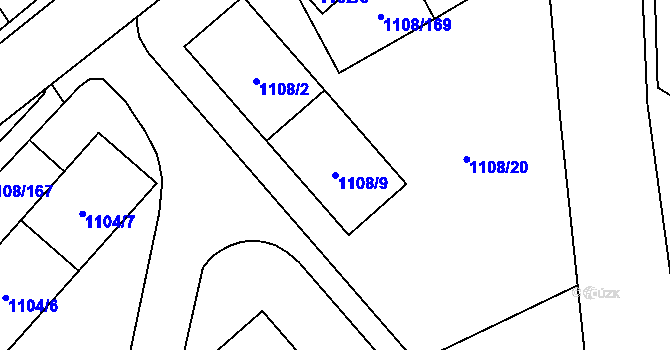 Parcela st. 1108/9 v KÚ Radotín, Katastrální mapa