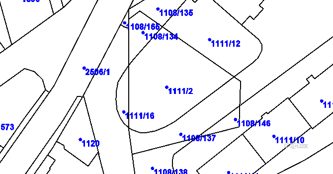 Parcela st. 1111/2 v KÚ Radotín, Katastrální mapa