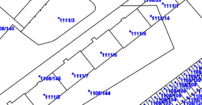 Parcela st. 1111/6 v KÚ Radotín, Katastrální mapa