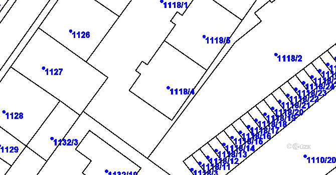 Parcela st. 1118/4 v KÚ Radotín, Katastrální mapa