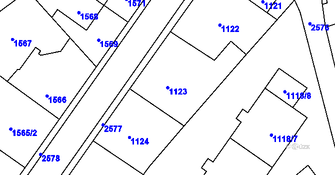 Parcela st. 1123 v KÚ Radotín, Katastrální mapa