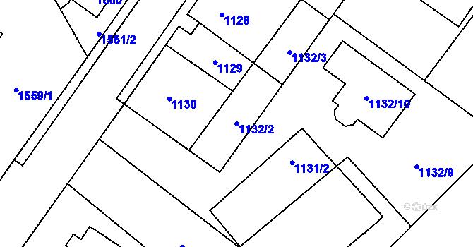 Parcela st. 1132/2 v KÚ Radotín, Katastrální mapa