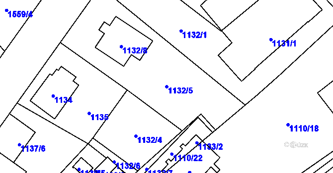 Parcela st. 1132/5 v KÚ Radotín, Katastrální mapa