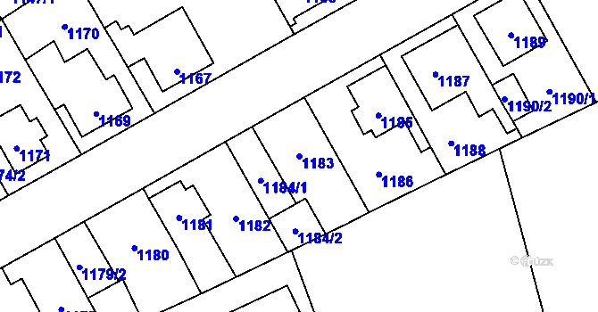 Parcela st. 1183 v KÚ Radotín, Katastrální mapa