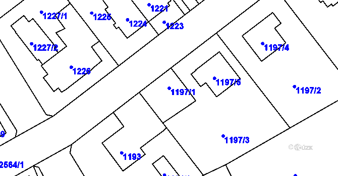 Parcela st. 1197/1 v KÚ Radotín, Katastrální mapa