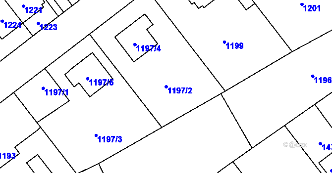 Parcela st. 1197/2 v KÚ Radotín, Katastrální mapa