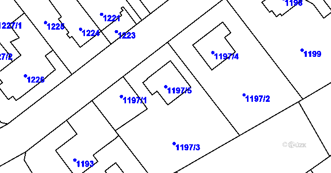 Parcela st. 1197/5 v KÚ Radotín, Katastrální mapa