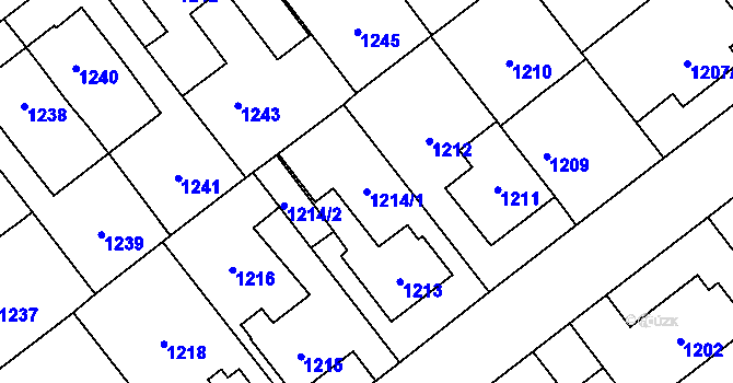 Parcela st. 1214/1 v KÚ Radotín, Katastrální mapa