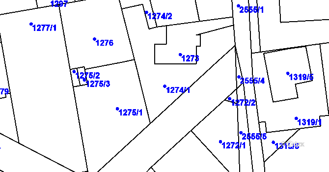 Parcela st. 1274/1 v KÚ Radotín, Katastrální mapa