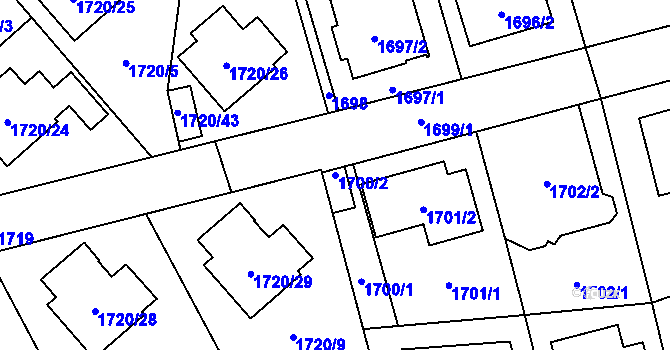 Parcela st. 1700/2 v KÚ Radotín, Katastrální mapa